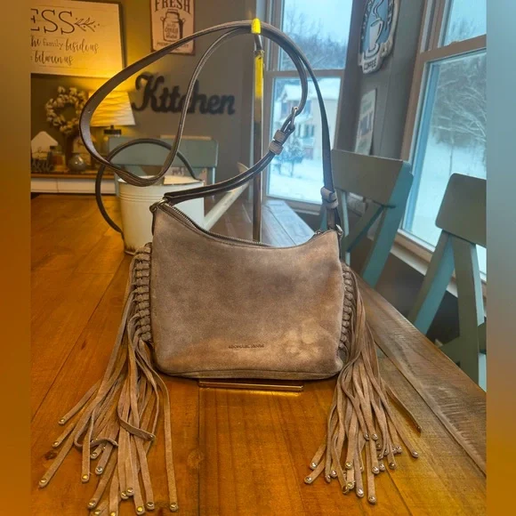 Michael Kors Fringe Crossbody in Suede with Zipper - Picture 1 of 15